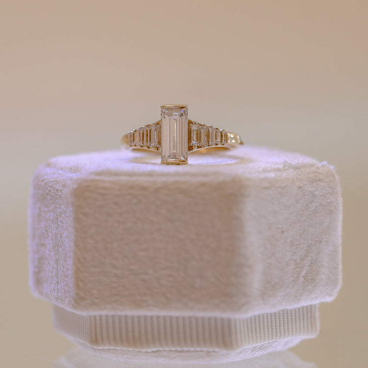 14ky 1.10ct Baguette .40ctw Tapered Lab Diamond Ring