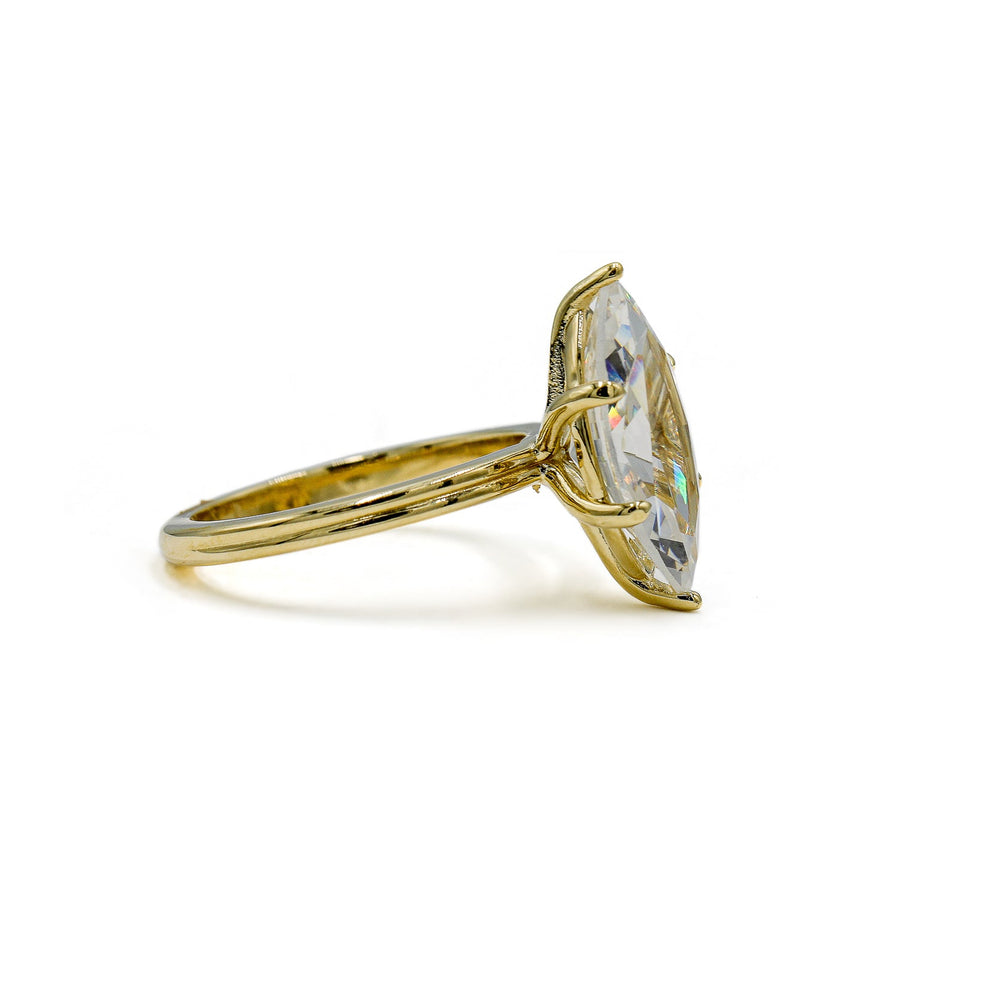 14ky Grooved Band Marquise Shaped Solitaire Ring