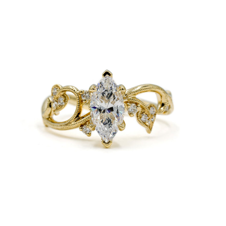 14ky Marquise-Cut Leaf Style .14ctw Diamond Ring