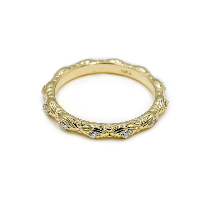 14ky .12ctw Gathered Marquise Etruscan Diamond Band