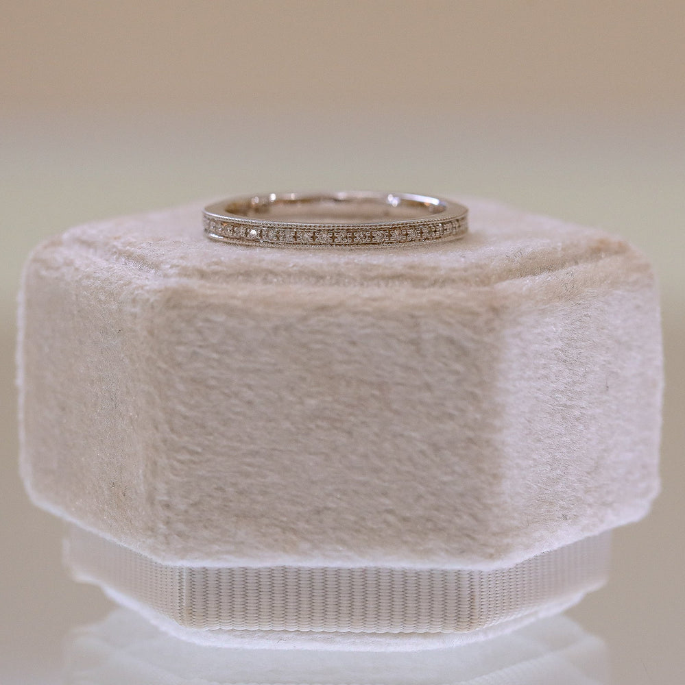 14kw .06ctw Bead Set Milgrain Vintage Inspired Lab Diamond Band