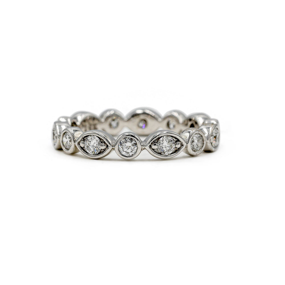 14kw .77ctw Large Marquise and Round Faux Bezel Natural Diamond Anniversary Band