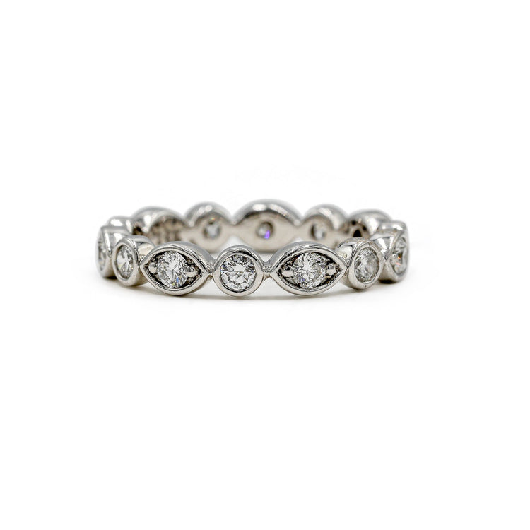 14kw .77ctw Large Marquise and Round Faux Bezel Natural Diamond Anniversary Band
