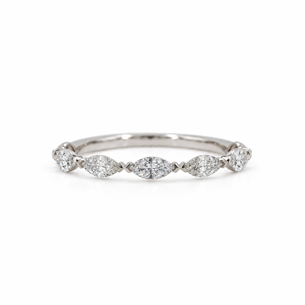 14kw .45ctw Marquise East-West Lab Grown Diamond Shared V-Prong Band