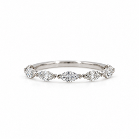 14kw .45ctw Marquise East-West Lab Grown Diamond Shared V-Prong Band