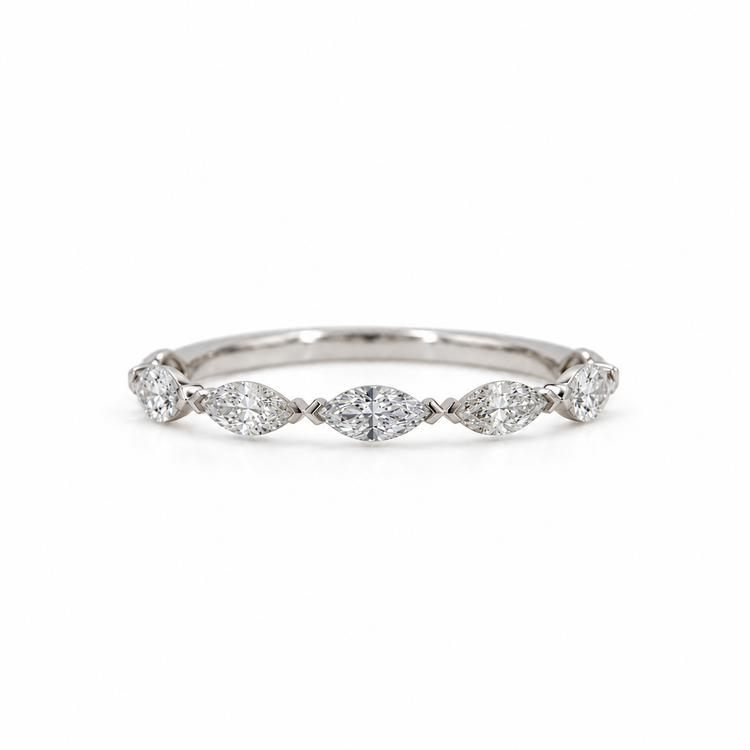 14kw .45ctw Marquise East-West Lab Grown Diamond Shared V-Prong Band