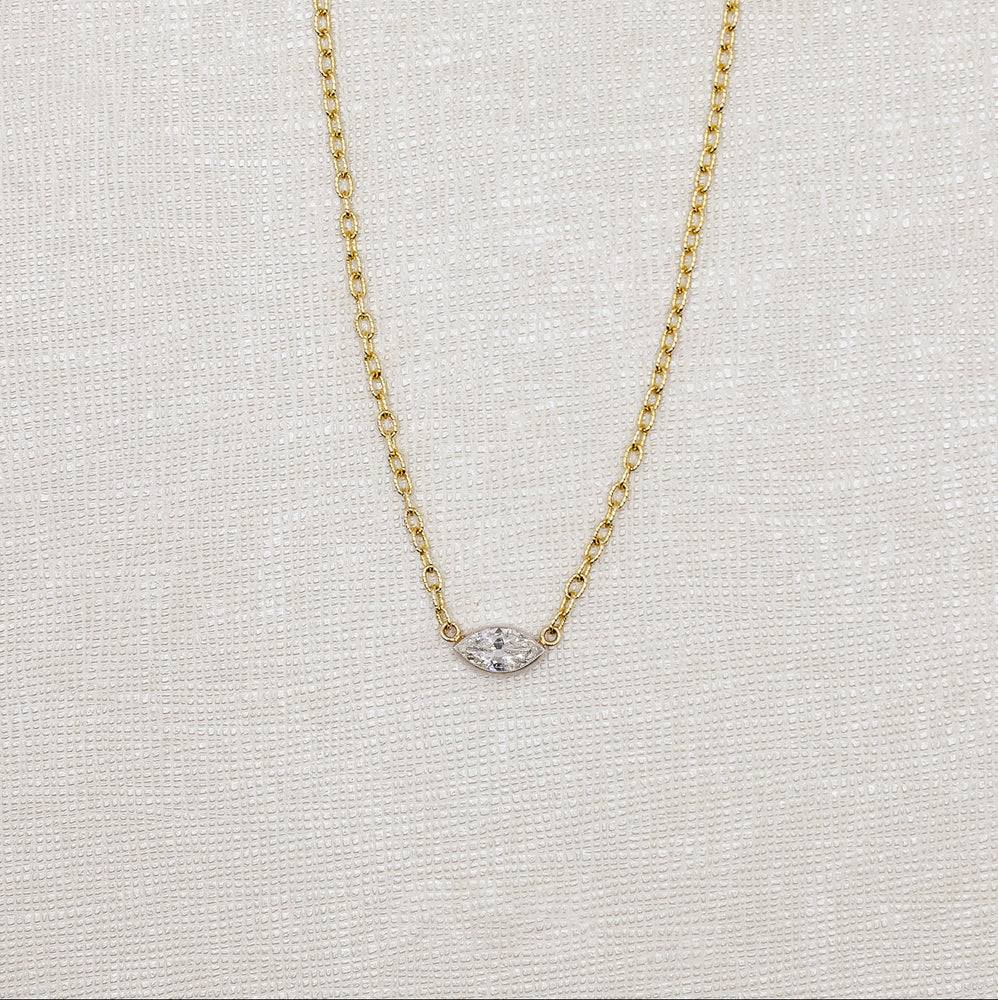 14ky/Plat Bezel .40ct Old-Mine Marquise Diamond Necklace