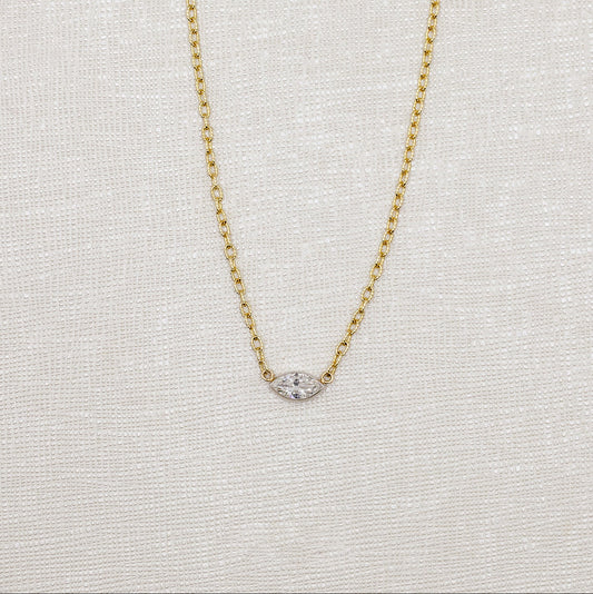 14ky/Plat Bezel .40ct Old-Mine Marquise Diamond Necklace