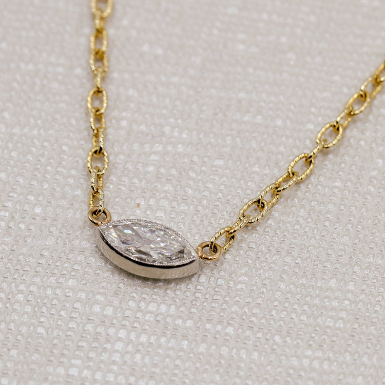 14ky/Plat Bezel .40ct Old-Mine Marquise Diamond Necklace