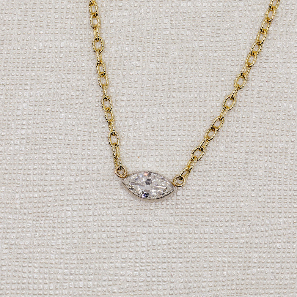 14ky/Plat Bezel .40ct Old-Mine Marquise Diamond Necklace