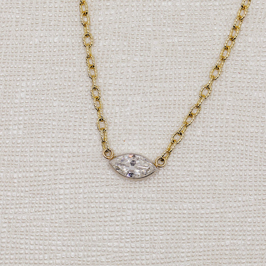 14ky/Plat Bezel .40ct Old-Mine Marquise Diamond Necklace