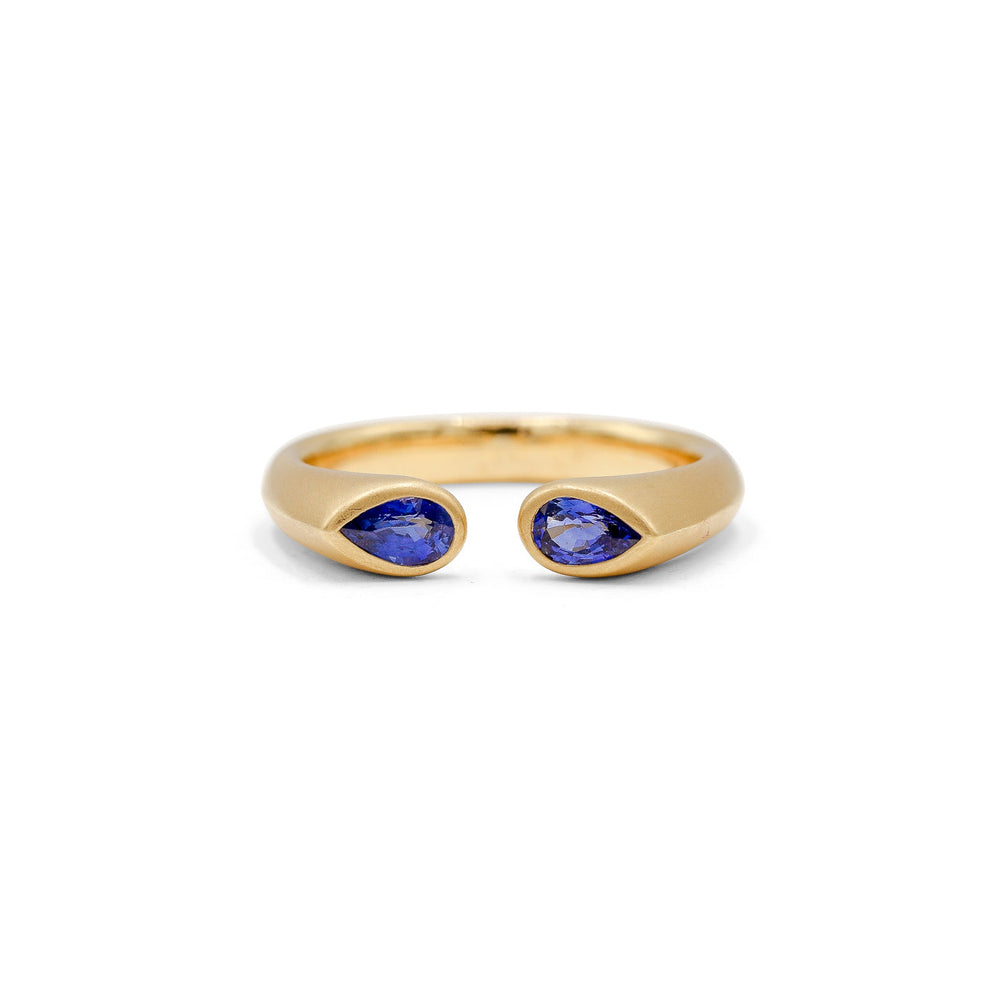 18ky .50ctw Pear Sapphire 2-Stone Bezel Cuff Ring