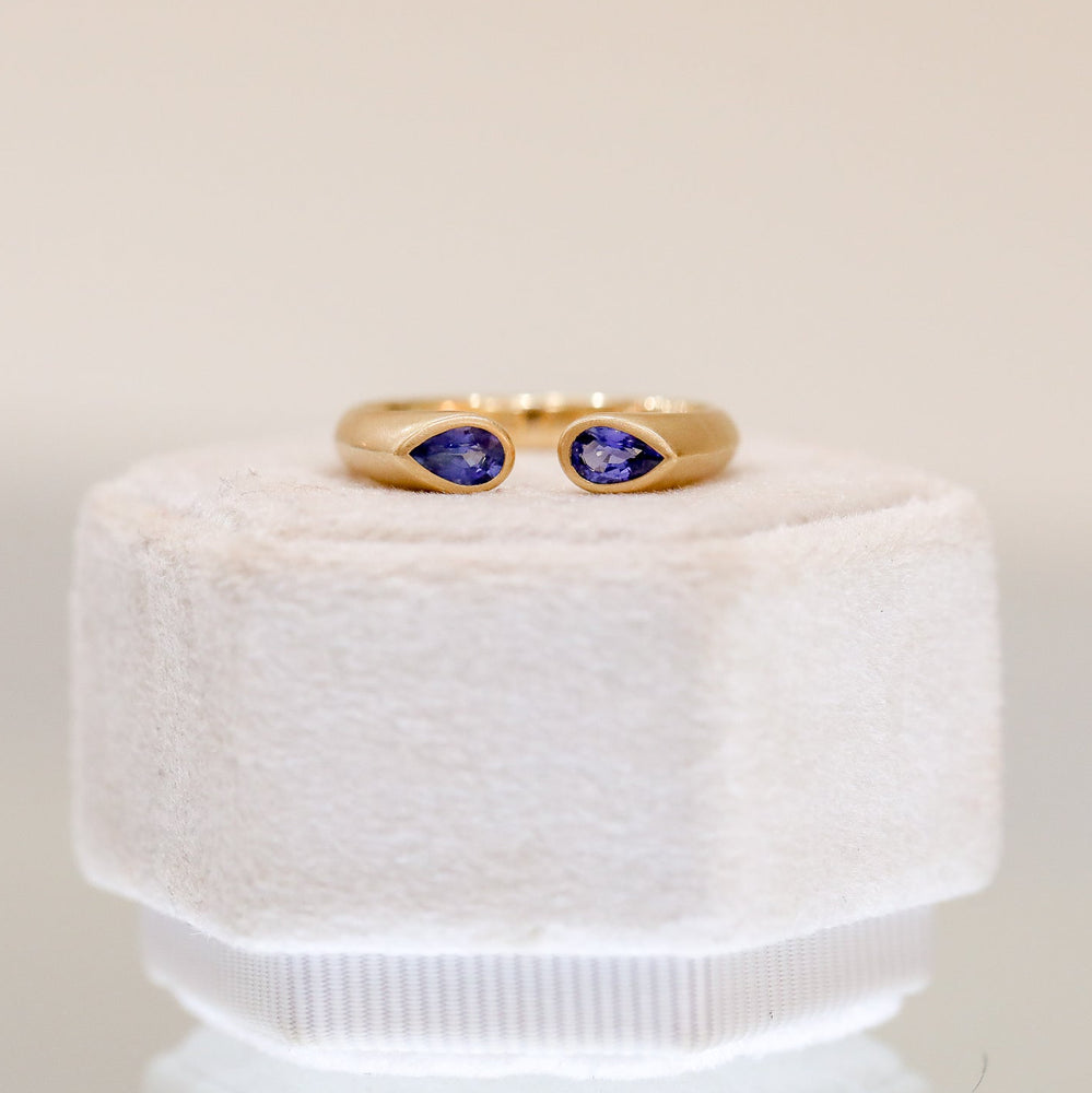 18ky .50ctw Pear Sapphire 2-Stone Bezel Cuff Ring