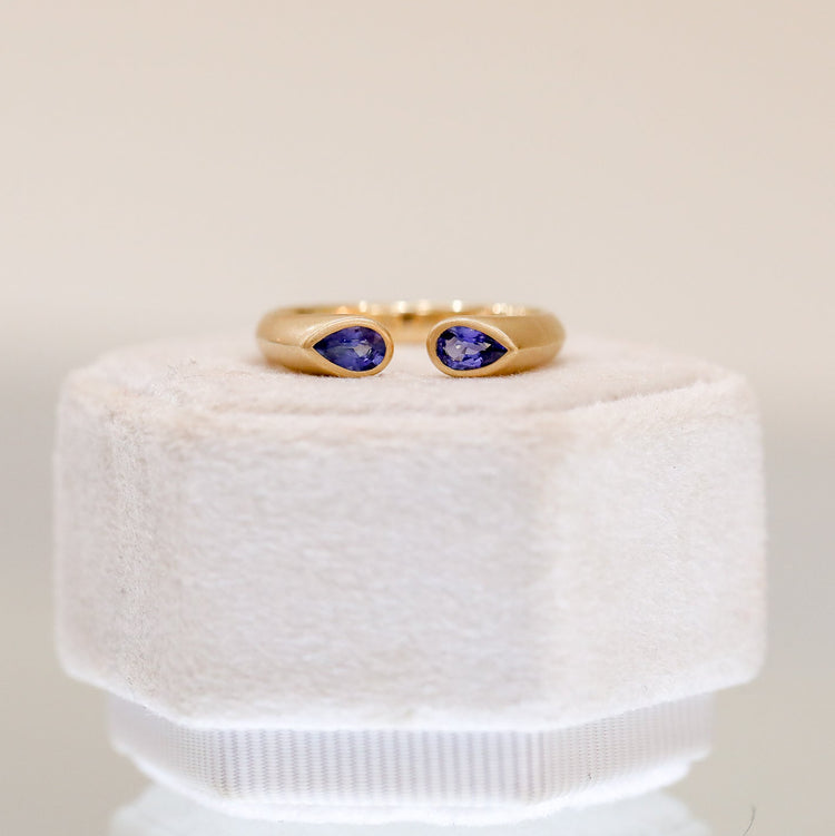 18ky .50ctw Pear Sapphire 2-Stone Bezel Cuff Ring