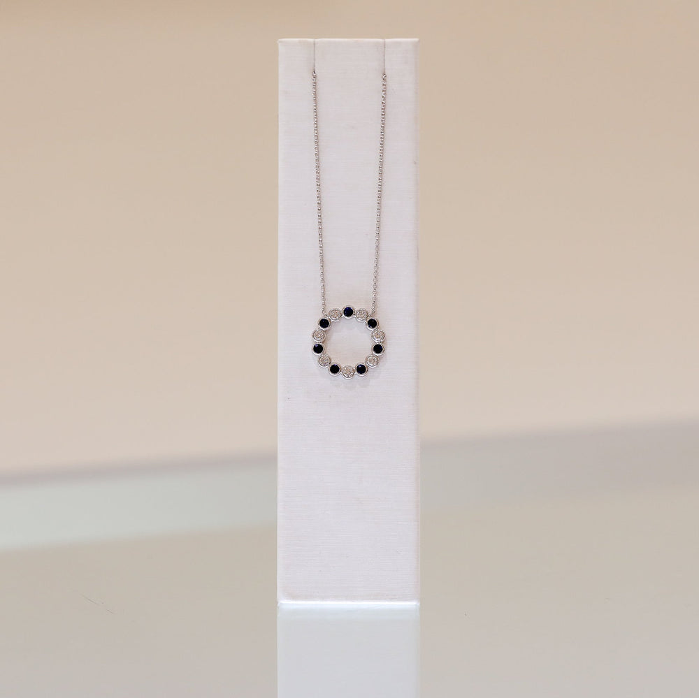14kw .64ctw Sapphire and .74ctw Diamond Bezel Circle Necklace
