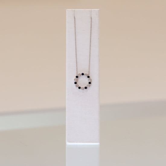 14kw .64ctw Sapphire and .74ctw Diamond Bezel Circle Necklace
