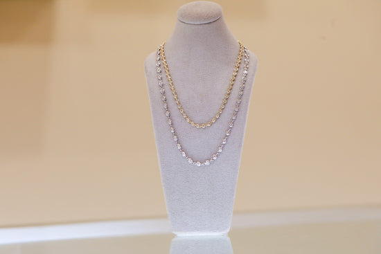 18kw 2.35ctw Diamond Bezel Link Tennis Necklace w/ Pave Clasp