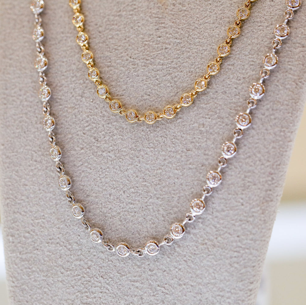 18ky 2.33ctw Diamond Bezel Link Tennis Necklace w/ Pave Clasp