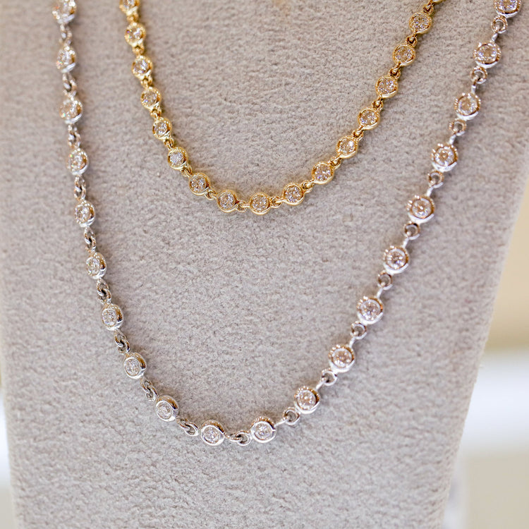 18ky 2.33ctw Diamond Bezel Link Tennis Necklace w/ Pave Clasp