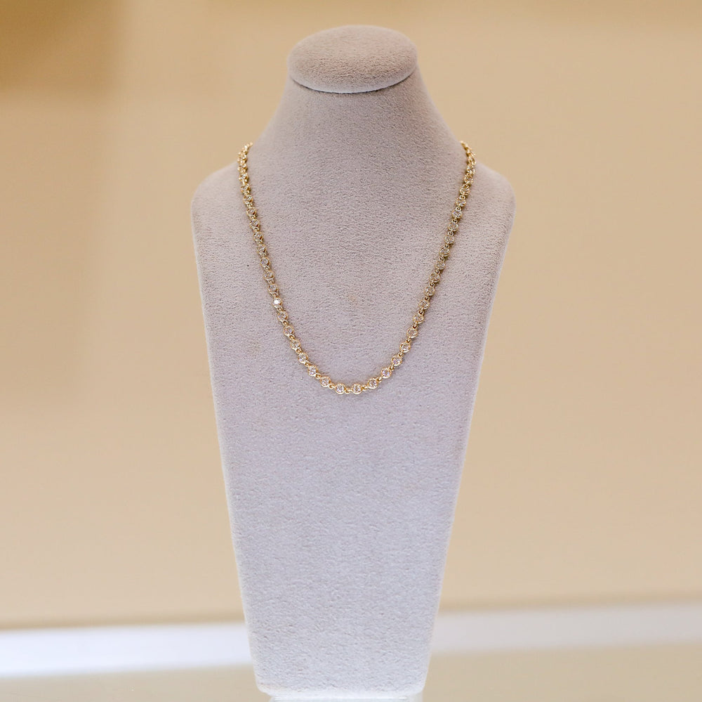 18ky 2.33ctw Diamond Bezel Link Tennis Necklace w/ Pave Clasp