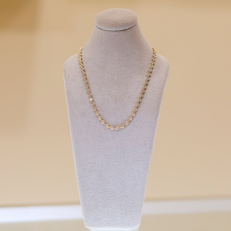 18ky 2.33ctw Diamond Bezel Link Tennis Necklace w/ Pave Clasp