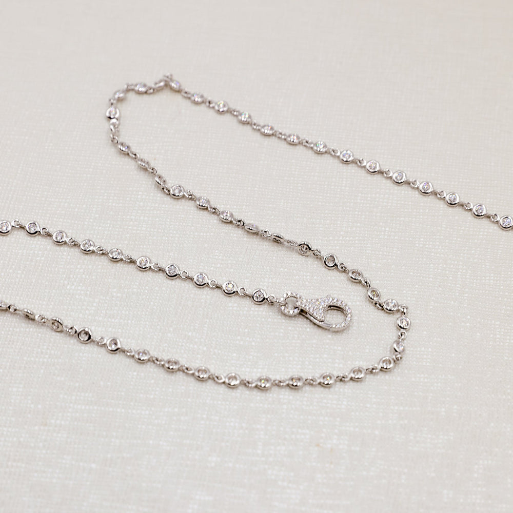 18kw 2.35ctw Diamond Bezel Link Tennis Necklace w/ Pave Clasp