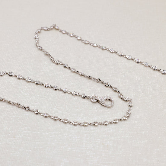 18kw 2.35ctw Diamond Bezel Link Tennis Necklace w/ Pave Clasp