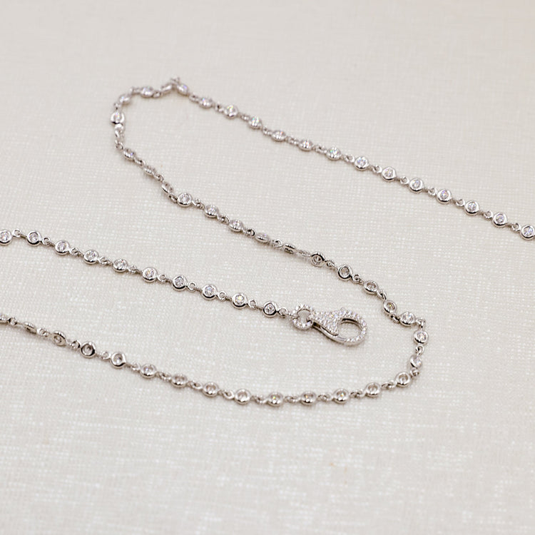 18kw 2.35ctw Diamond Bezel Link Tennis Necklace w/ Pave Clasp