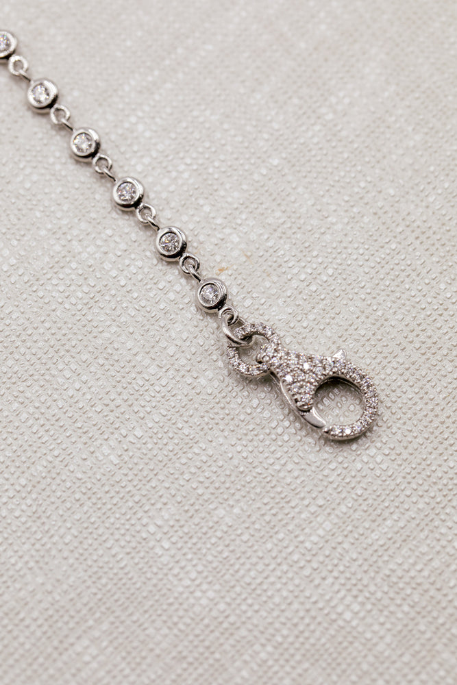 18kw 2.35ctw Diamond Bezel Link Tennis Necklace w/ Pave Clasp