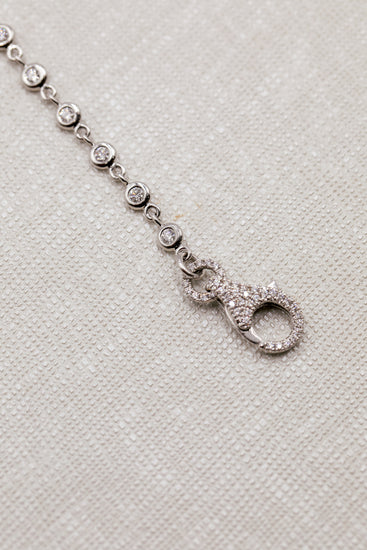18kw 2.35ctw Diamond Bezel Link Tennis Necklace w/ Pave Clasp