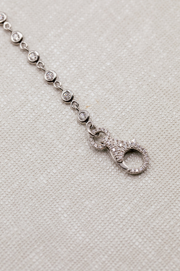 18kw 2.35ctw Diamond Bezel Link Tennis Necklace w/ Pave Clasp