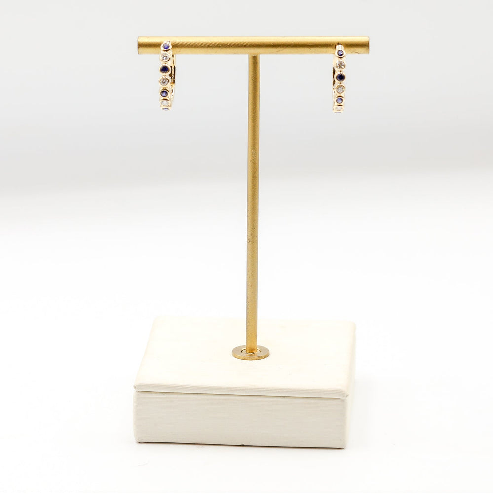 14ky .30ctw Sapphire and .23ctw Diamond Bezel Hoops