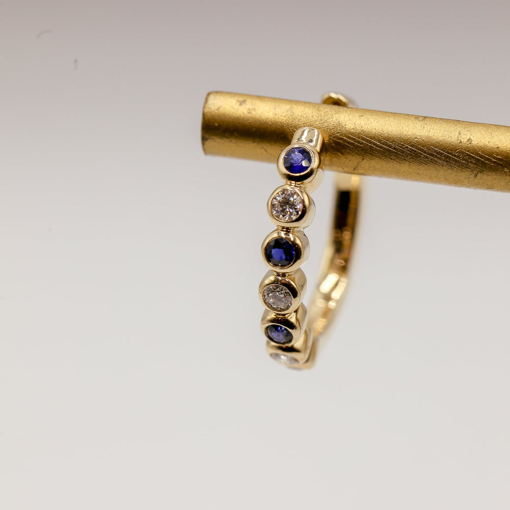 14ky .30ctw Sapphire and .23ctw Diamond Bezel Hoops