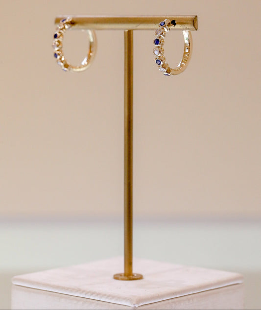 14ky .30ctw Sapphire and .23ctw Diamond Bezel Hoops