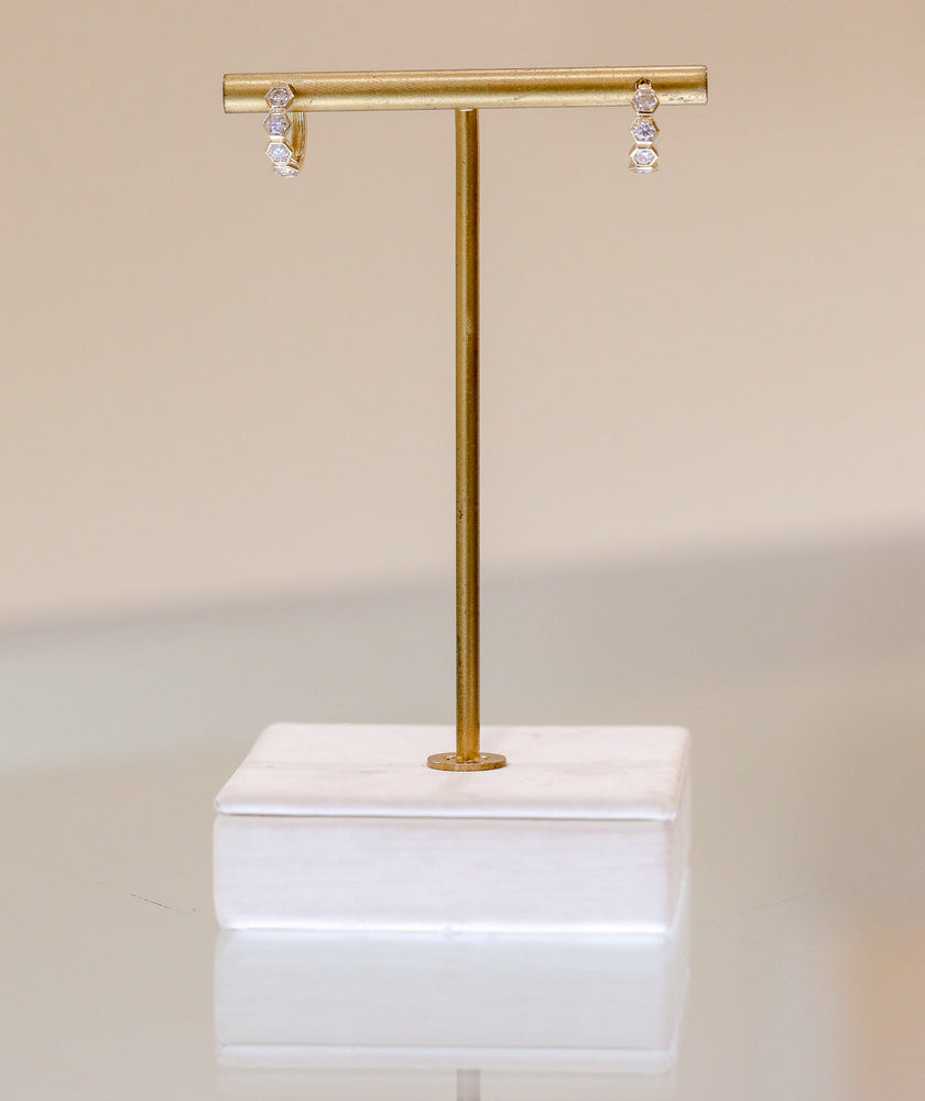 14ky .64ctw Hexagon Bezel Diamond Huggie Hoops