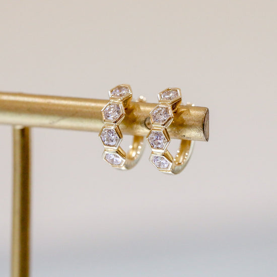 14ky .64ctw Hexagon Bezel Diamond Huggie Hoops