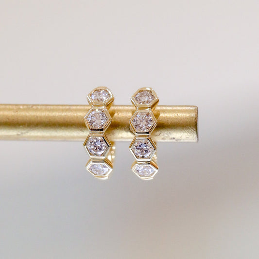 14ky .64ctw Hexagon Bezel Diamond Huggie Hoops