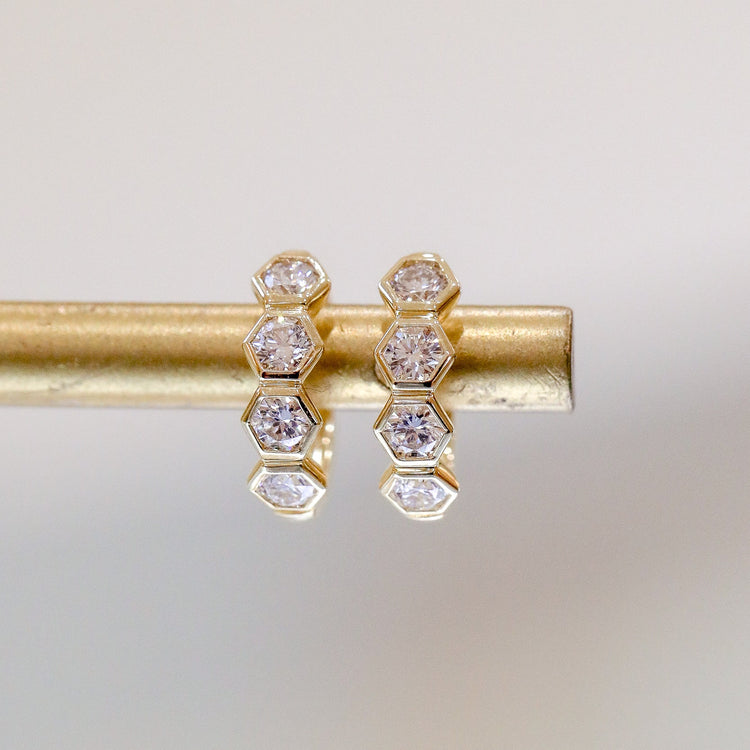 14ky .64ctw Hexagon Bezel Diamond Huggie Hoops