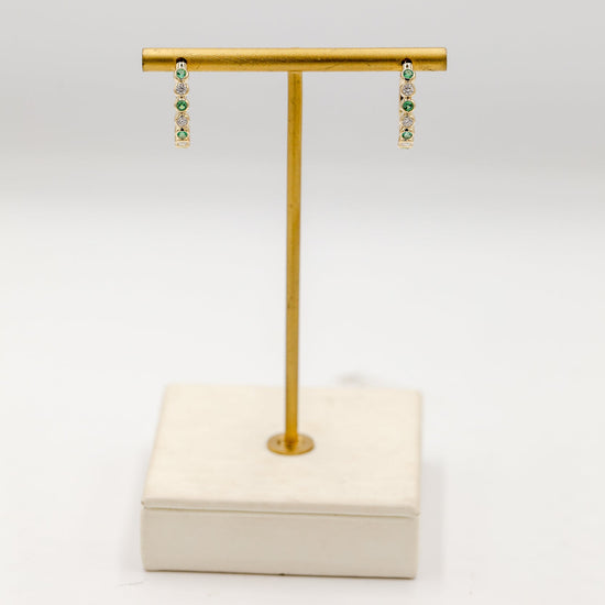 14ky .30ctw Emerald and .23ctw Diamond Bezel Hoops