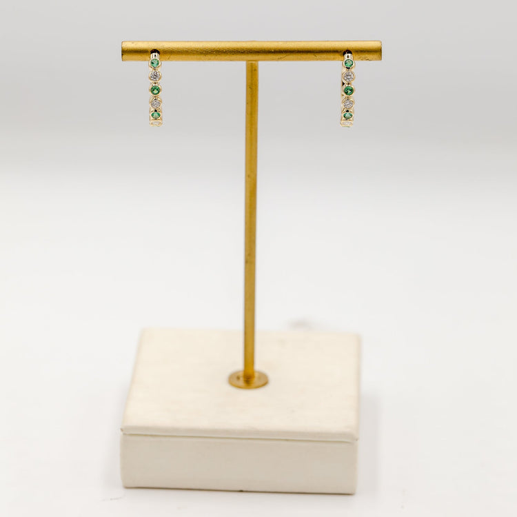 14ky .30ctw Emerald and .23ctw Diamond Bezel Hoops