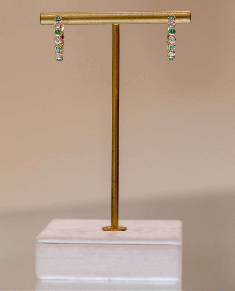 14ky .30ctw Emerald and .23ctw Diamond Bezel Hoops