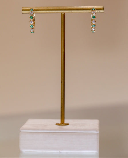 14ky .30ctw Emerald and .23ctw Diamond Bezel Hoops