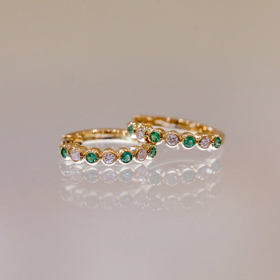 14ky .30ctw Emerald and .23ctw Diamond Bezel Hoops