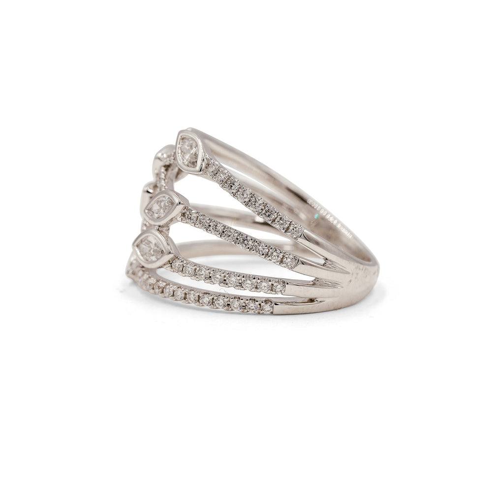 14kw 4-Row Open Marquise & Round Diamond Ring