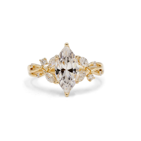14ky .32ctw Marquise Double Diamond Leaf Twist Ring