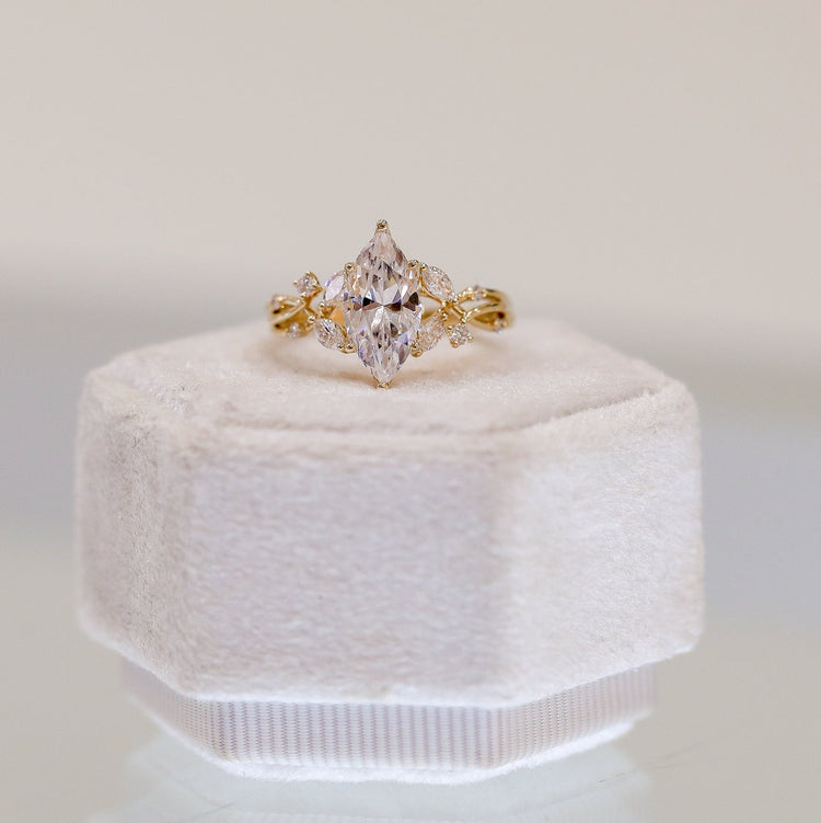 14ky .32ctw Marquise Double Diamond Leaf Twist Ring