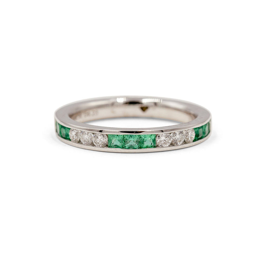 14kw Alternating .38ctw Emerald and .23ctw Diamond Channel Band