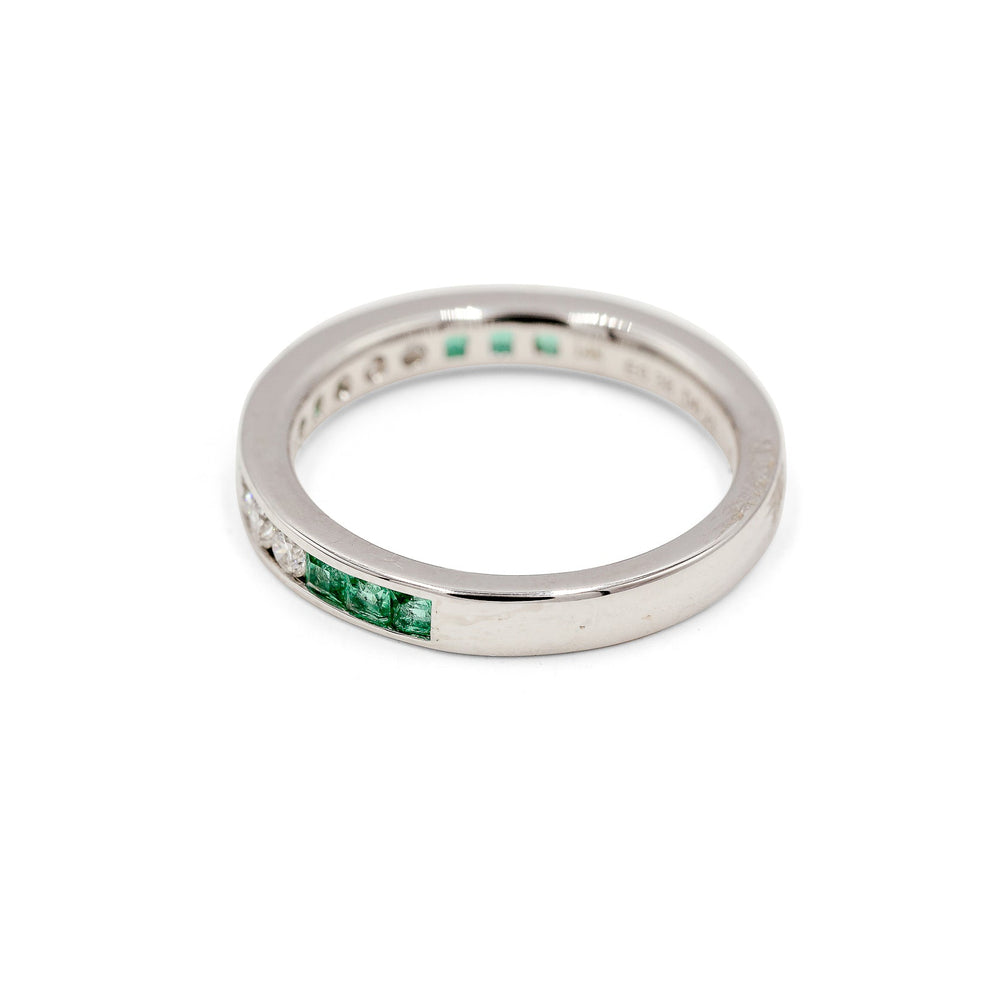 14kw Alternating .38ctw Emerald and .23ctw Diamond Channel Band