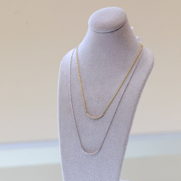 14ky .10ctw Pave Curved Bar Necklace