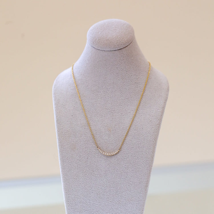 14ky .10ctw Pave Curved Bar Necklace